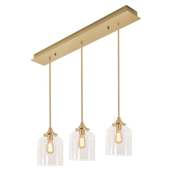 Afx William 3 Light Linear Pendant, Medium Base 120V, Satin Brass WMMP08MBSBLNR3 - main